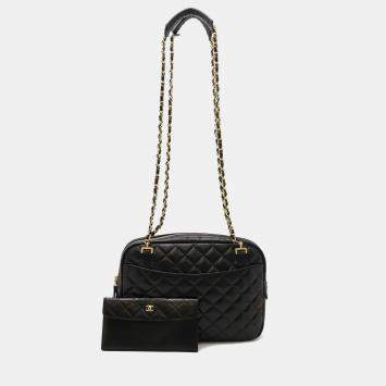 Chanel CC Vintage Black Leather Quilted Camera Bag