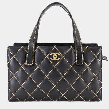 Chanel Wild Stitch Leather Black Coco Mark Handbag 
