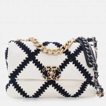 Chanel Black/White Medium Crochet Calfskin 19 Flap