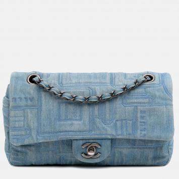 Chanel Blue Medium Embroidered Denim Perfume Bottle Single Flap