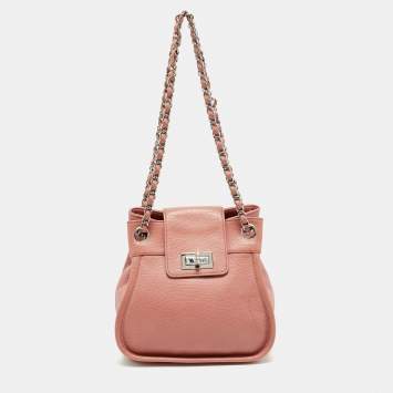 Pre Owned Chanel Coral Pink Leather Mademoiselle Flap Bag