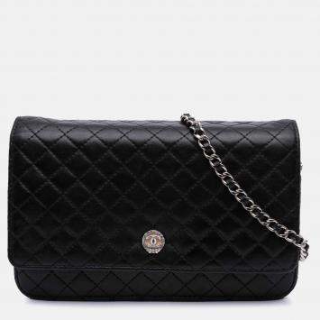 Chanel Black CC Quilted Lambskin Wallet On Chain