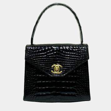 Chanel Vintage Rare Mini Kelly Black Crocodile Handbag