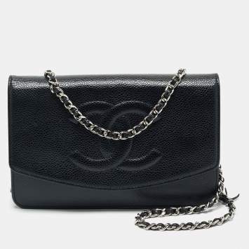 Chanel Black Caviar Leather CC Timeless Wallet On Chain