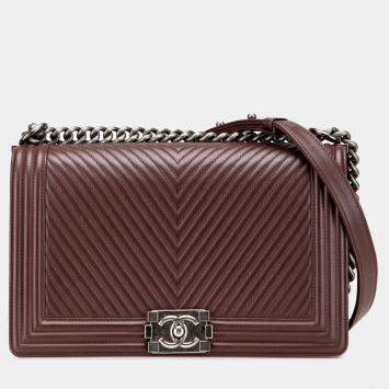 Chanel Red Medium Chevron Calfskin Boy Flap