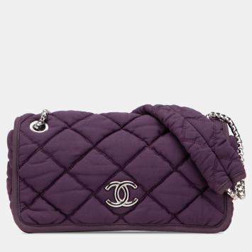 Chanel Purple Small Quilted Nylon Bubble Flap