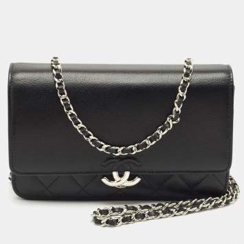 Chanel Black Quilted Caviar Leather CC Box Wallet on Chain