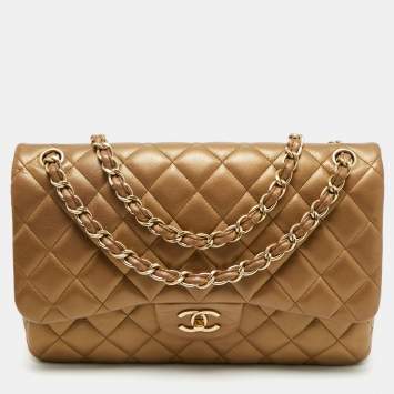 Chanel Gold Quilted Leather Jumbo Classic Double Flap Bag