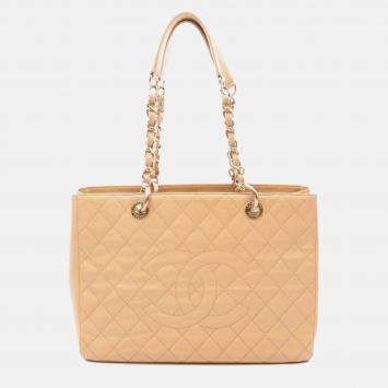 Pre Owned Chanel Beige Caviar Grand Shopping Tote