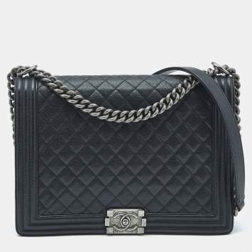 Chanel Black Quilted Caviar Leather Large Boy Flap Bag