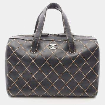 Pre Owned Chanel Wild Stitch Black Leather Shoulder Bag