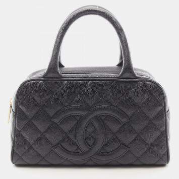 Pre Owned Chanel CC Black Grained Calfskin Bowling Bag