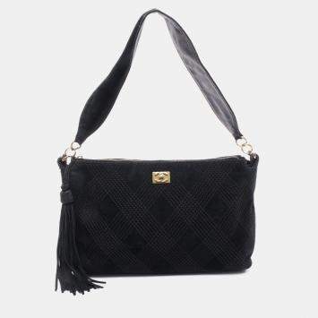 Chanel CC Tassel Black Suede Shoulder Bag