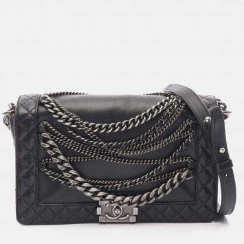 Chanel Boy Enchained Medium Black Calfskin Flap Bag