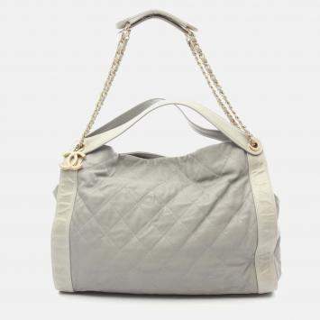 Pre Owned Chanel Coco Mark Matelasse Chain Shoulder Bag Leather Gray Ghw Cc