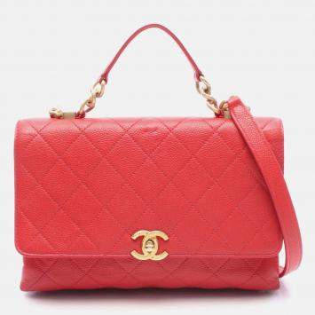 Pre Owned Chanel Chic Affinity Stitched Caviar Small Top Handle Bag 