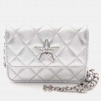 Pre Owned Chanel Crystal Quilted Star Metallic Lambskin Chain Belt Bag