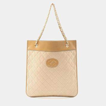 Pre Owned Chanel CC Beige Lambskin Tote Bag