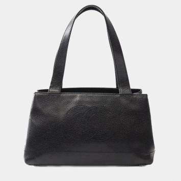 Chanel Coco Mark Tote Shoulder Bag Calf Leather Black Ghw