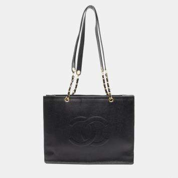 Chanel Coco Mark Chain Shoulder Tote Bag Calfskin Black Ghw Cc