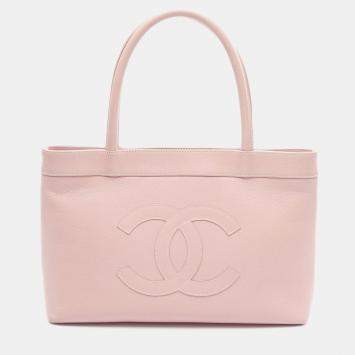 Pre Owned Chanel Coco Mark Tote Bag Calf Leather Pink Ghw