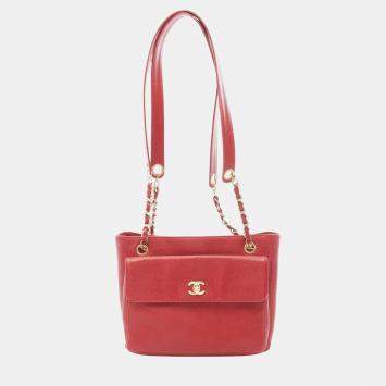 Pre Owned Chanel CC Red Leather Chain Shoulder Bag