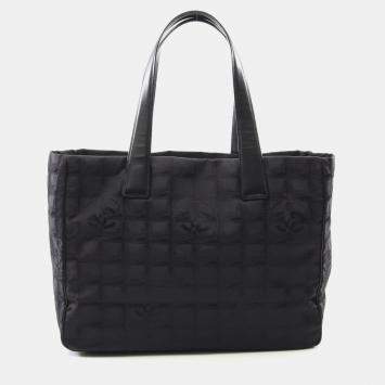 Chanel New Travel Line Mm Tote Bag Leather Nylon Canvas Black Ghw