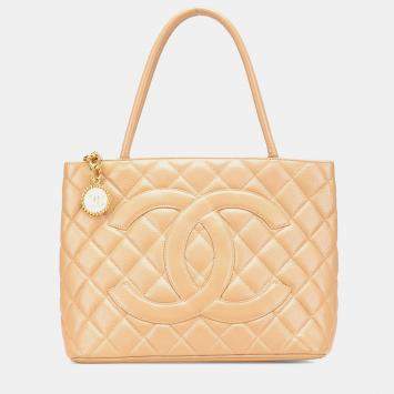 Chanel Beige Caviar Medallion Tote
