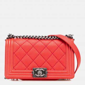 Chanel Red Old Medium Quilted Calfskin Wild Stitch Boy Flap