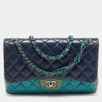 Pre Owned Chanel Tricolor Quilted Leather Jumbo Classic Double Flap Bag