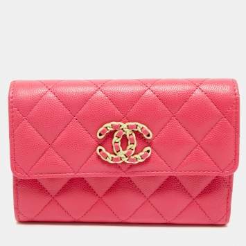 Chanel Pink Quilted Caviar Leather 19 Trifold Wallet