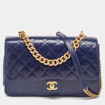 Pre Owned Chanel Navy Blue Quilted Leather Paris-Cosmopolite Straight Lined Flap Bag