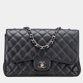 Chanel Classic Double Flap Jumbo Black Caviar Leather Shoulder Bag