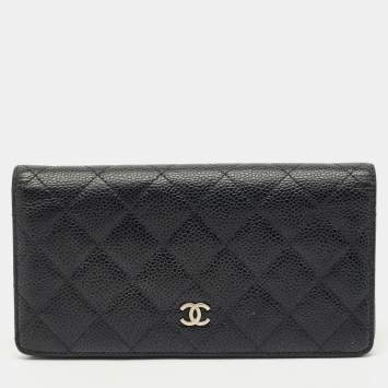 Chanel Black Quilted Caviar Leather L Yen Wallet
