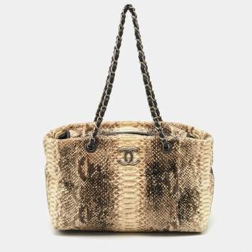 Chanel Cream/Beige Python Chain Zip Tote
