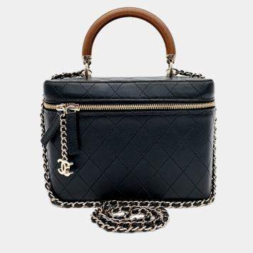 Pre Owned Chanel Black Leather Cosmetic Case