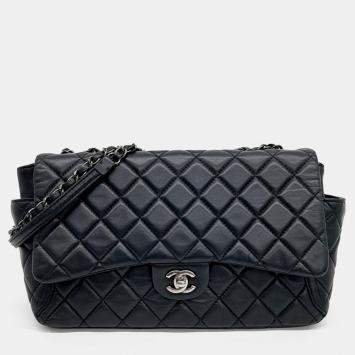 Pre Owned Chanel Black Lambskin Leather Quilted Shoulder Bag