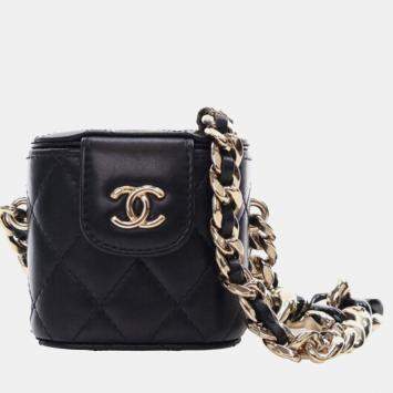 Pre Owned Chanel Black Mini Quilted Lambskin Elegant Chain Tubular Vanity Case