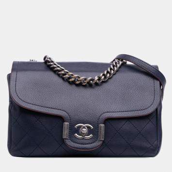 Pre Owned Chanel Blue Paris-Greece Calfskin Archi Chic Flap Bag