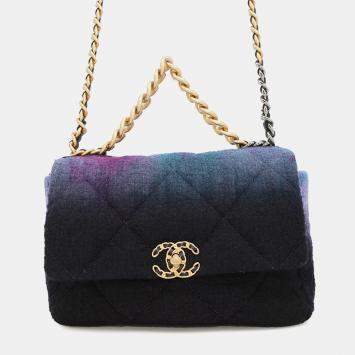 Pre Owned Chanel Chanel 19 Chain shoulder Bag Purple/Blue/Blackas1161 Wool Size Large
