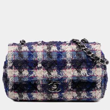 Pre Owned Chanel Blue Mini Rectangular Classic Tweed Single Flap