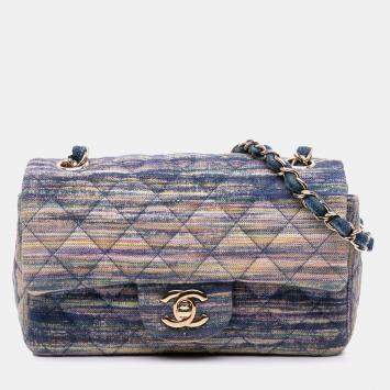Pre Owned Chanel Multicolor Denim Mini Rectangular Classic Single Flap Bag