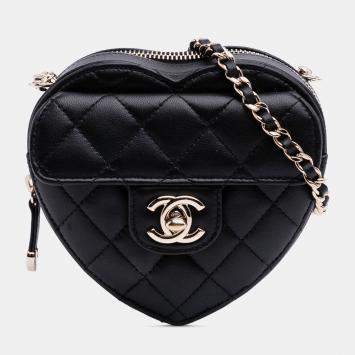 Pre Owned Chanel Black Mini Lambskin CC in Love Heart Crossbody