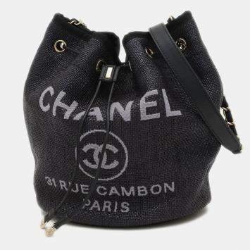 Pre Owned Chanel Deauville Black Raffia Chain Shoulder Bag