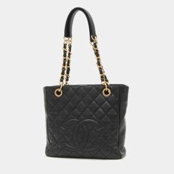 Pre Owned Chanel PST Black Leather Tote Bag