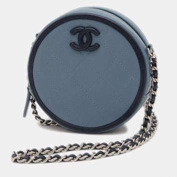 Pre Owned Chanel Round Blue Lambskin Shoulder Bag