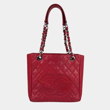 Chanel Red Caviar Leather Tote Bag