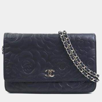 Chanel Camellia Black Wallet on Chain