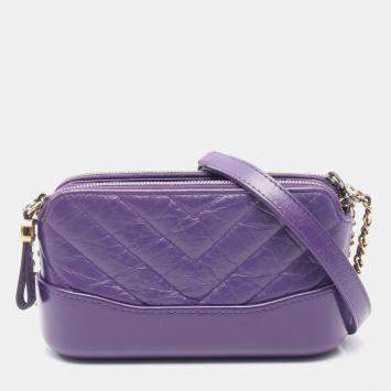 Chanel Gabrielle Purple Leather Clutch Shoulder Bag