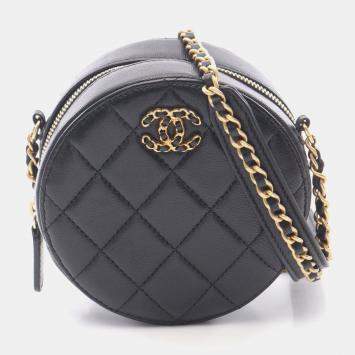 Pre Owned Chanel Round Mini Black Lambskin Shoulder Bag